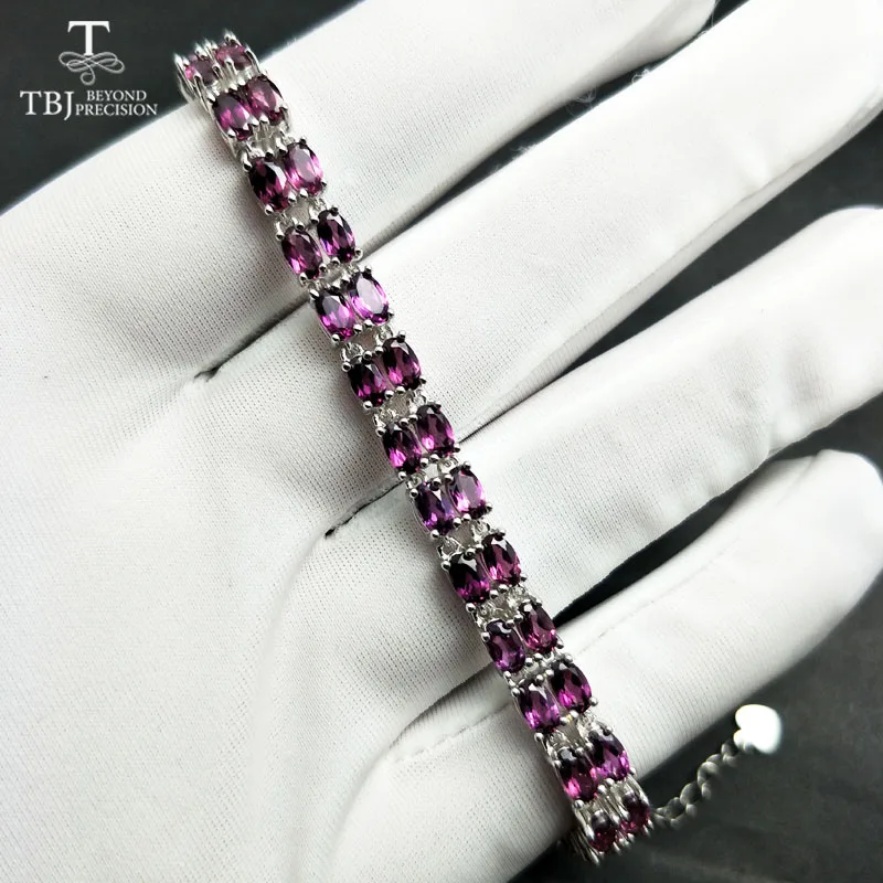 

TBJ,simple Natural Brazil 11ct rhodolite Garnet Top quality bracelet in solid 925 silver Jewelry for women luxury fine jewelry