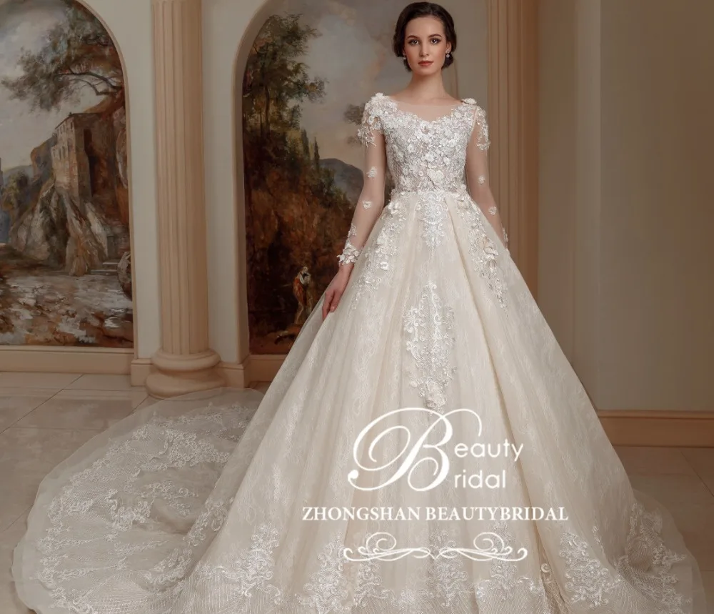 

Luxury Princess Cathedral Train Wedding dress Plus Size Ball Gown Wedding Dresses Vestidos De Noiva Robe De Mariage XF17066