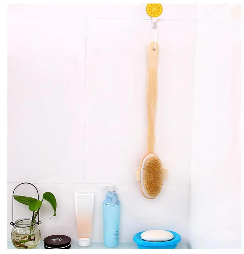 Bathroom Body Brushes Long Handle Bath Natural Bristles Brushes Exfoliating Massager With Wooden Handle Dry Brushing Shower Tool