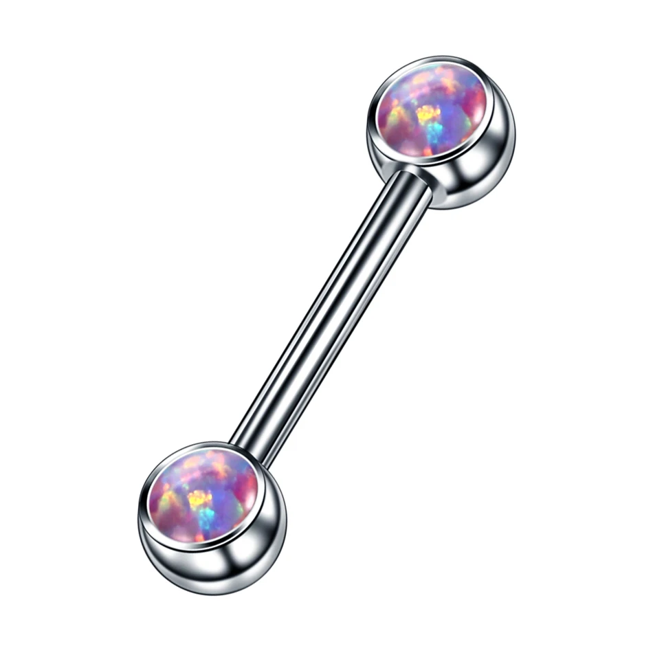 1Pc Titanium Sexy Tepel Shiled Bar Piercings Intern Schroefdraad Mamilo Piercing Opal Stone Tong Barbell Piercings Lichaam Sieraden