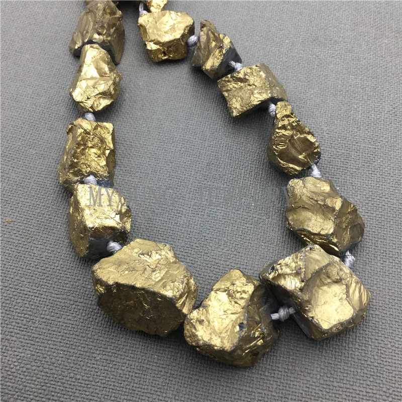 Pure Gold Color Plated Rough Large Natural Crystal Quartz Nugget Beads for Jewelry Making MY0092