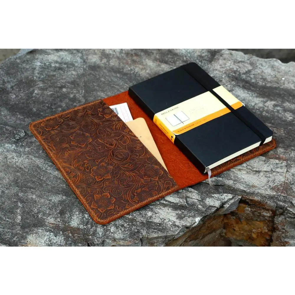 Women embossing flower real Leather notebook cover for moleskine classic notebook Large size / pocket size cover