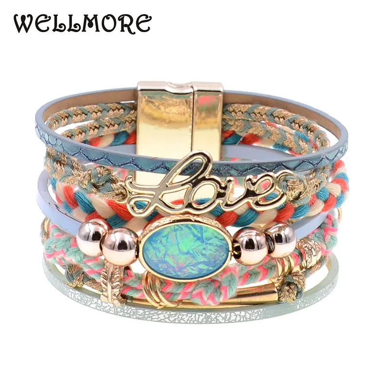 WELLMORE women bracelets leather bracelets bohemia charm bracelets for women fashion jewelry drop shipping