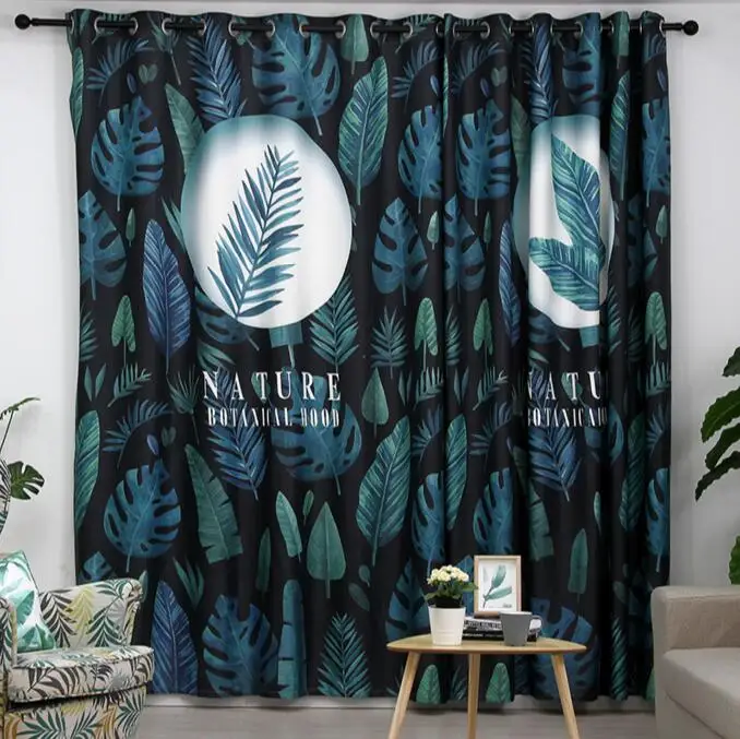 INS Tropical Printed Blackout Curtains for Living Room Green Leaves Palm Tree Tulle Veil Liner Cortinas Bedroom Window Treatment