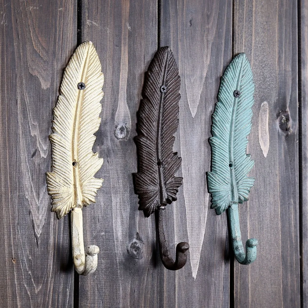 

Retro Cast Iron Feather Shape Hook Wall Hanging Coat And Hat Hook 2pcs/Set