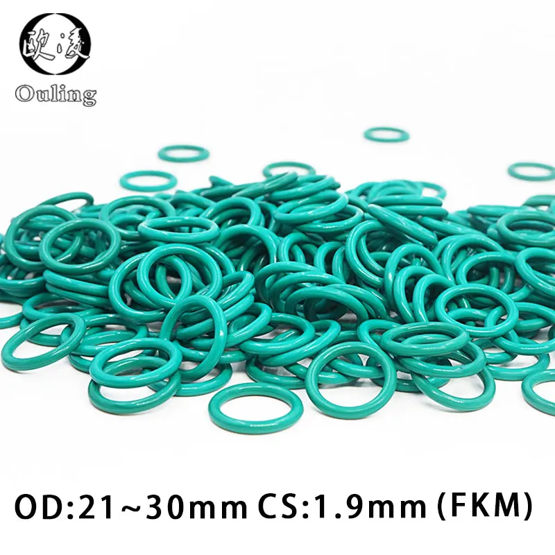 

5PCS/lot Rubber Ring Green FKM O ring Seal 1.9mm Thickness OD21/22/23/24/25/26/27/28/29/30mm Rubber ORing Seal Oil Gasket Washer