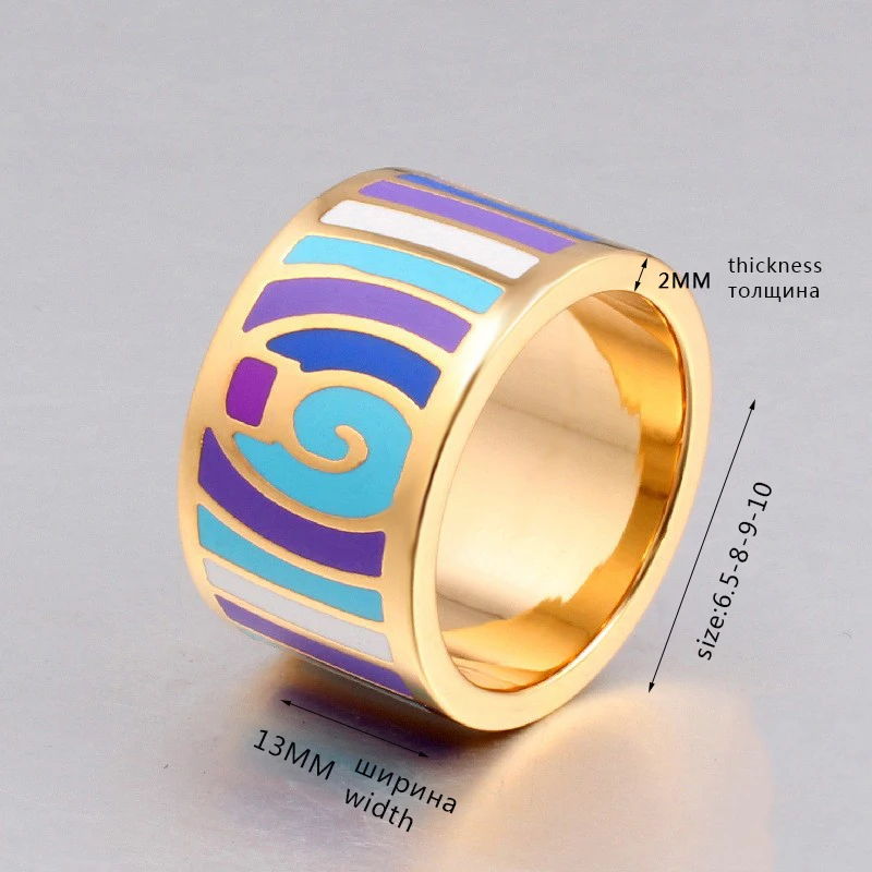 Color Culture Elegant Classic Stainless Steel Rings for Women 1.3cm Colorful Geometric Ceramic Scarf Rings Girlfriend Gift