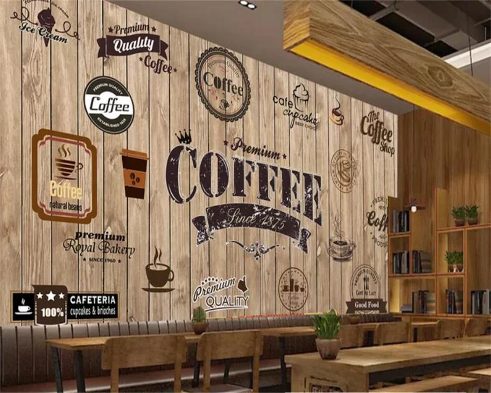 Custom wallpaper 3D mural wood shading retro coffee label background wall living room bedroom papier peint wall paper home decor