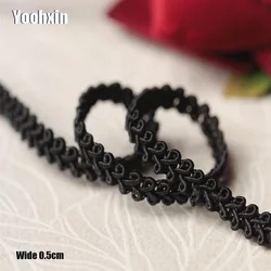 0.5CM Wide HOT Embroidery Black Flower Lace Fabric Trim Ribbon DIY Sewing Spplique Collar Cord Guipure Wedding Dress Cloth Decor