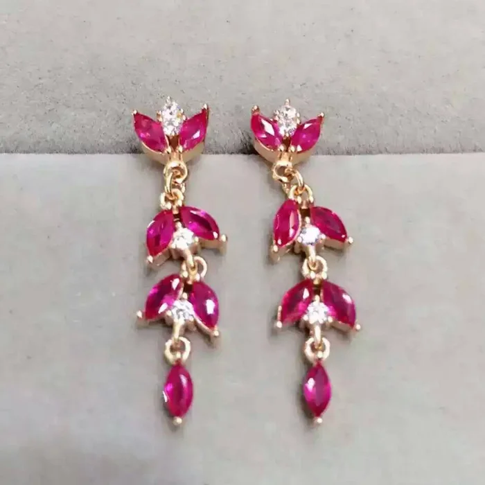 925 sterling silver with natural ruby eardrop of  earrings