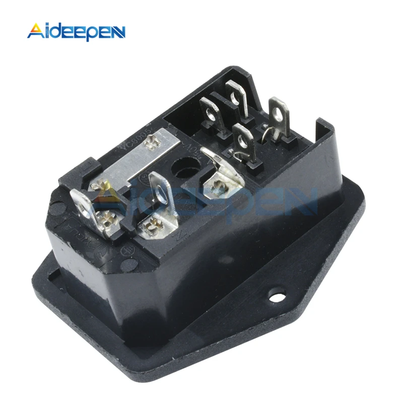 1 قطعة AC 250V 10A أسود أحمر الطاقة المقبس 3 دبوس محطة مع الصمامات حامل الروك الطاقة المقبس الأحمر ضوء 3P محطة