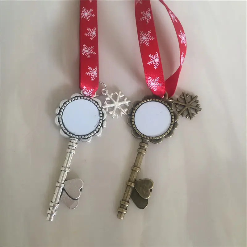 sublimation santa claus key christmas pendant with red snow rope hot transfer printing blank christmas gifts 15pcs/lot new style