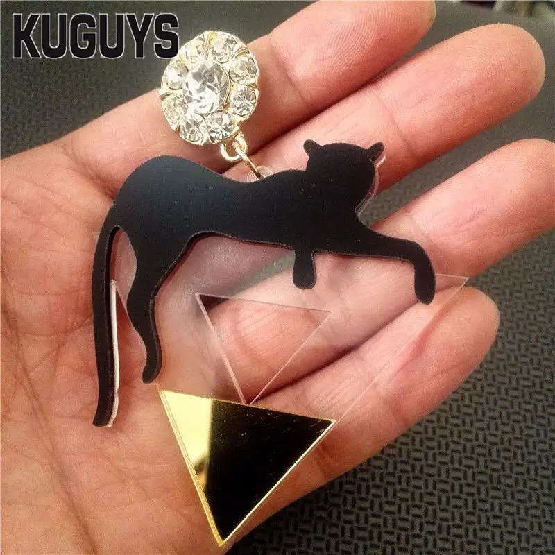 KUGUYS Clear Large Big Drop Dangle Earrings for Women Crystal Alloy Post Jewelry Acrylic HipHop Leopard Triangle Accessories