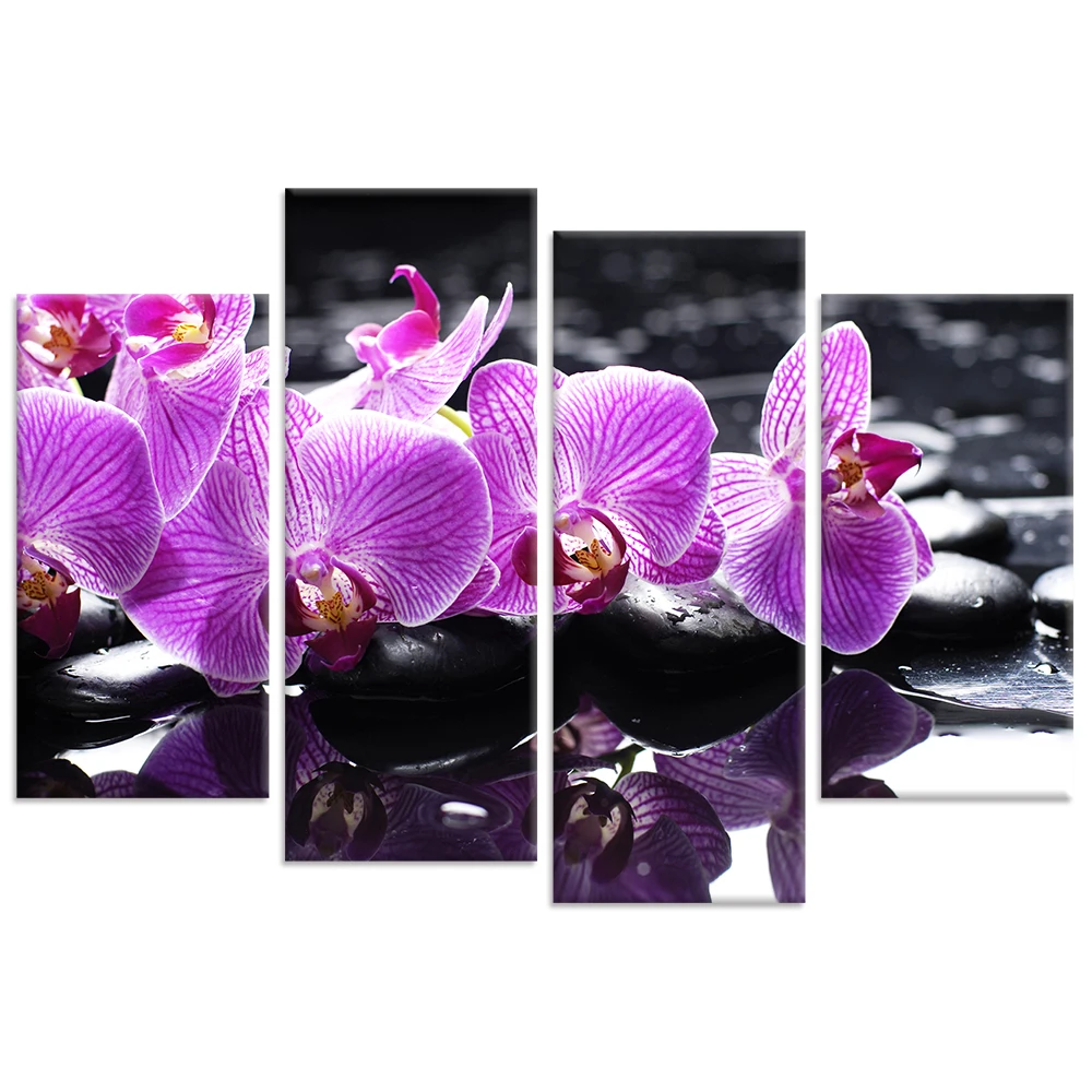 

4 Pieces Butterfly Orchid Wall Art Canvas Painting Flowers on Water Print Poster Modern Style Picture Living Room Home Decor