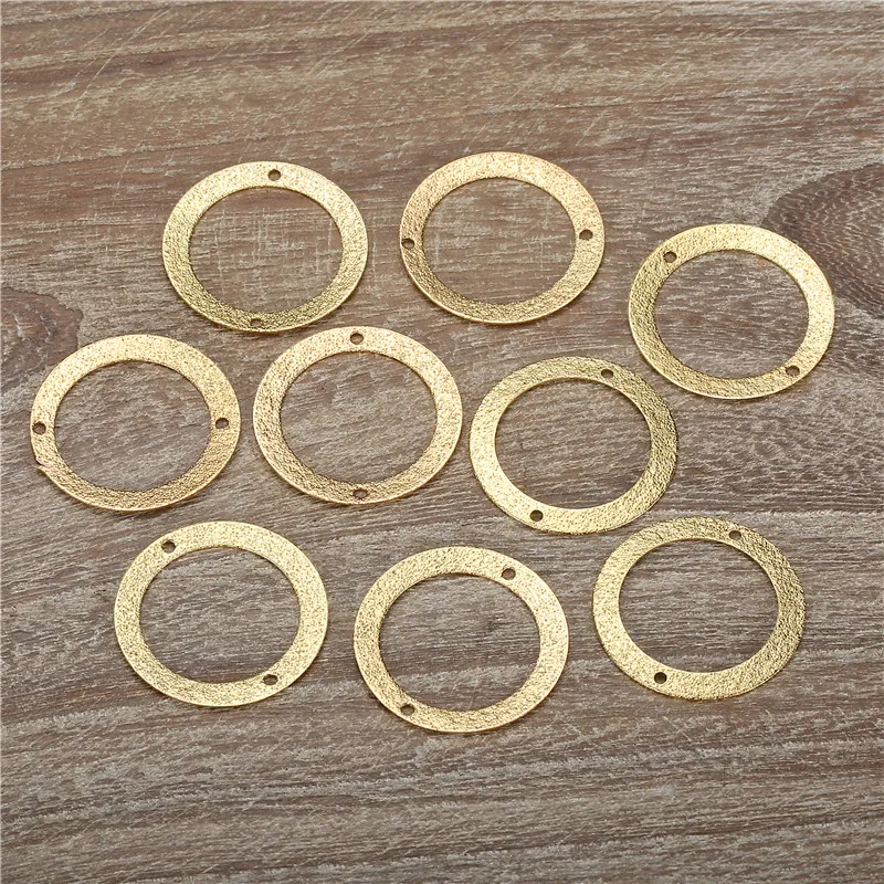 50PCS/lot 22mm Stardust Double Holes Copper Charm Pendants Geometry Brass Flat Round Charms Fit Bracelets Jewelry DIY Making