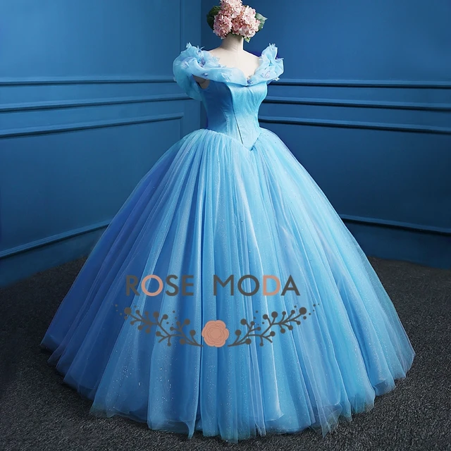 Rose Moda Blue Cinderella Prom Dress Movie Cosplay Costume Ball Gown Party Dresses Real Photo Prom Dresses AliExpress