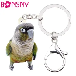 Bonsny Acrylic Cute Green-cheek Conure Bird Key Chain Keychain Rings Fashion Animal Jewelry For Women Girls Gift Decoration