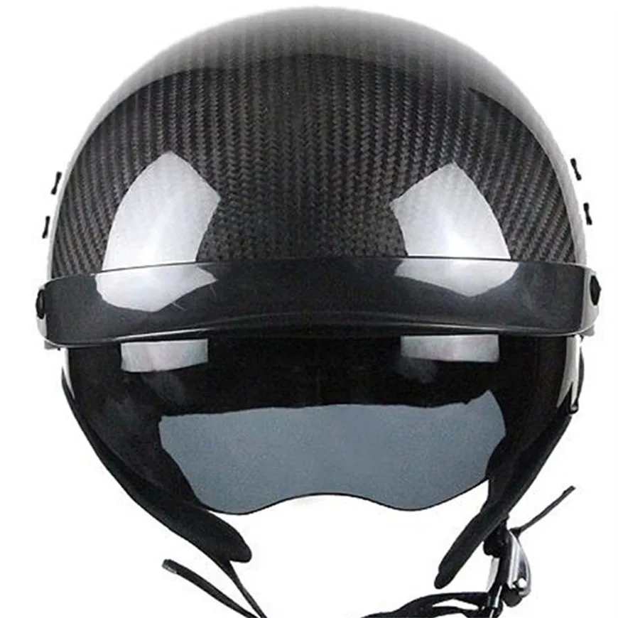 Carbon Fiber Motorcycle Motorbike Rider Retro For Helmet Visor With Collar Vespa Open Face Half Motor With Dual Lens DOT