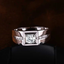 925 Sterling Silver Wedding Rings Men Jewelry Inlay Cubic Zircon Engagement Rings for Men