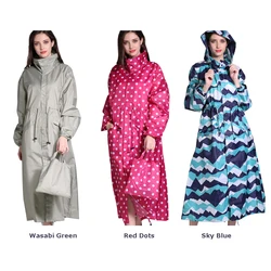 Freesmily Women's Brand New Stylish Long Rain Poncho Waterproof Raincoat With Hood and Multicolor Pattern