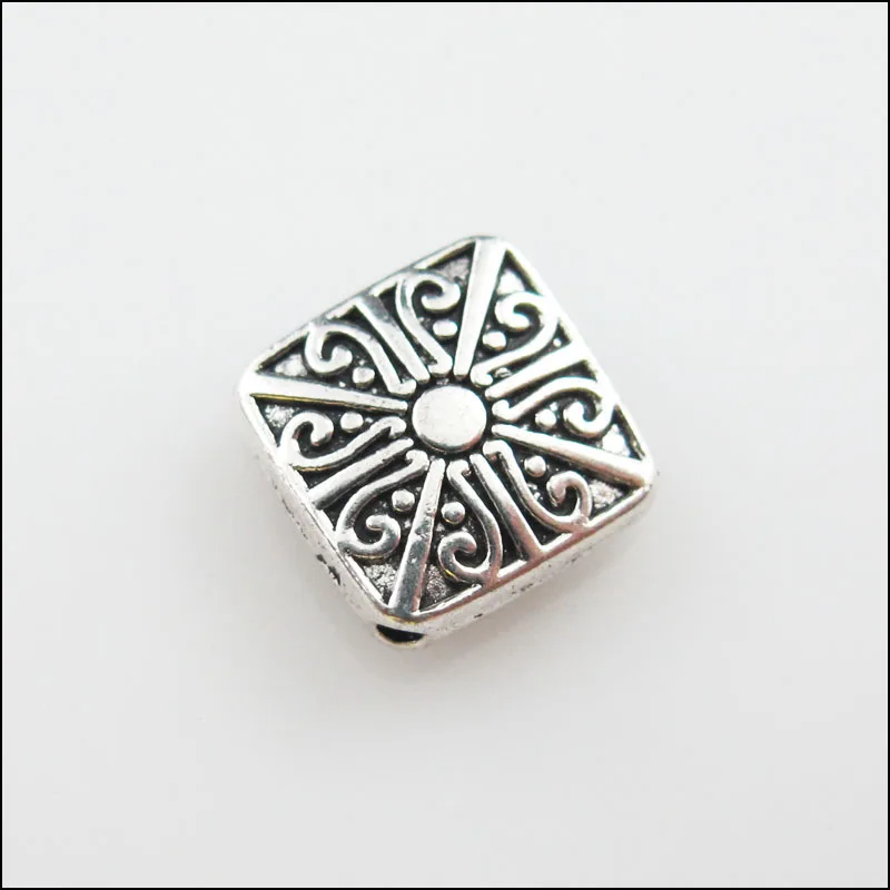 

18Pcs Tibetan Silver Color Flower Square Spacer Beads Charms 10mm