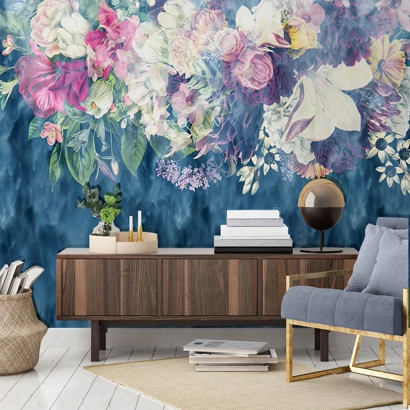 Papier peint 3D personnalisé avec fleurs abstraites rétro, peintures murales photo, salon, chambre à coucher, décoration d'intérieur, papier peint d'art étanche, autocollants