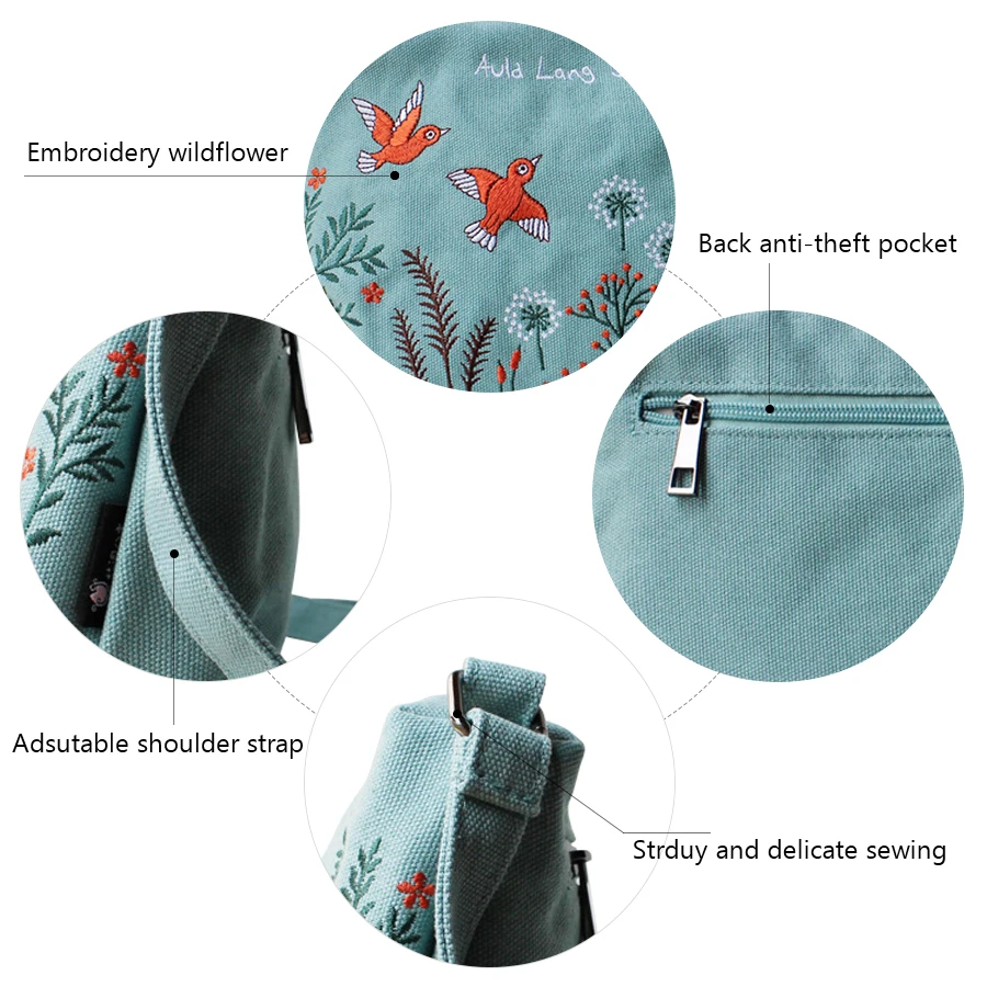 Flower Princess Women Crossbody Bag Summer Canvas Embroidery Girls Shoulder Bags Female Casual Handbags Small Purse Fashion Bag