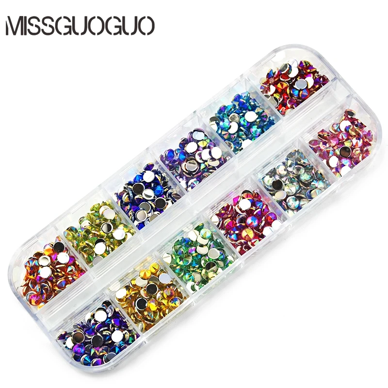 MISSGUOGUO Manicure Nail Glitter Rhinestone Decor Accessory Flatback 1 Box Colorful Shinning Nail Rhinestones