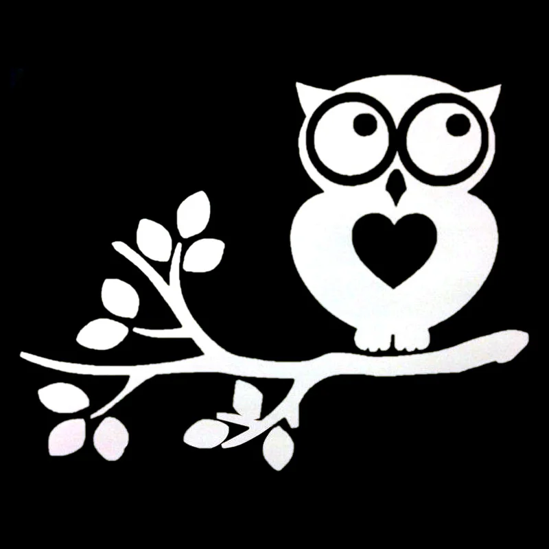 YJZT 15.1CM*12CM Interestingly Big Eyes Owl On A Tree Branch Vinyl Black/Silver Car Sticker C22-0915