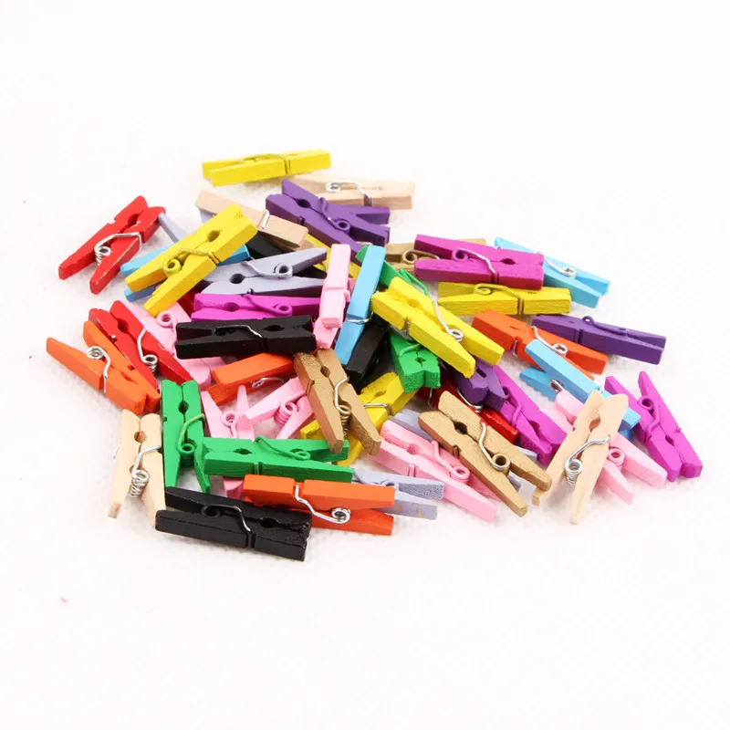 100Pcs Cute Mini Wooden Clips 2.5CM Color Party Decoration DIY Craft Arts Pegs Lovely Small Spring Clamps Memo Paper Photo Clips