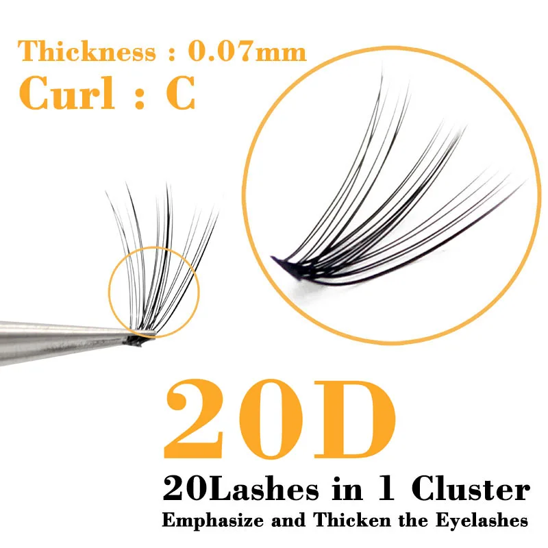 Kimcci 0.07C 20D Professional Individual Eyelash Extension Natural Long Black Effect Makeup False Cluster Eyelashes Soft Cilia