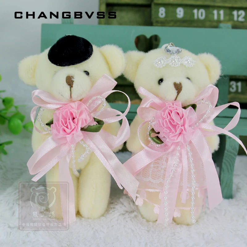 2pcs/pair 12cm Super Kawaii Couple Bear Plush Toys Bride & Groom Stuffed Doll Toys For Wedding Decor Mini Phone Key Pendant