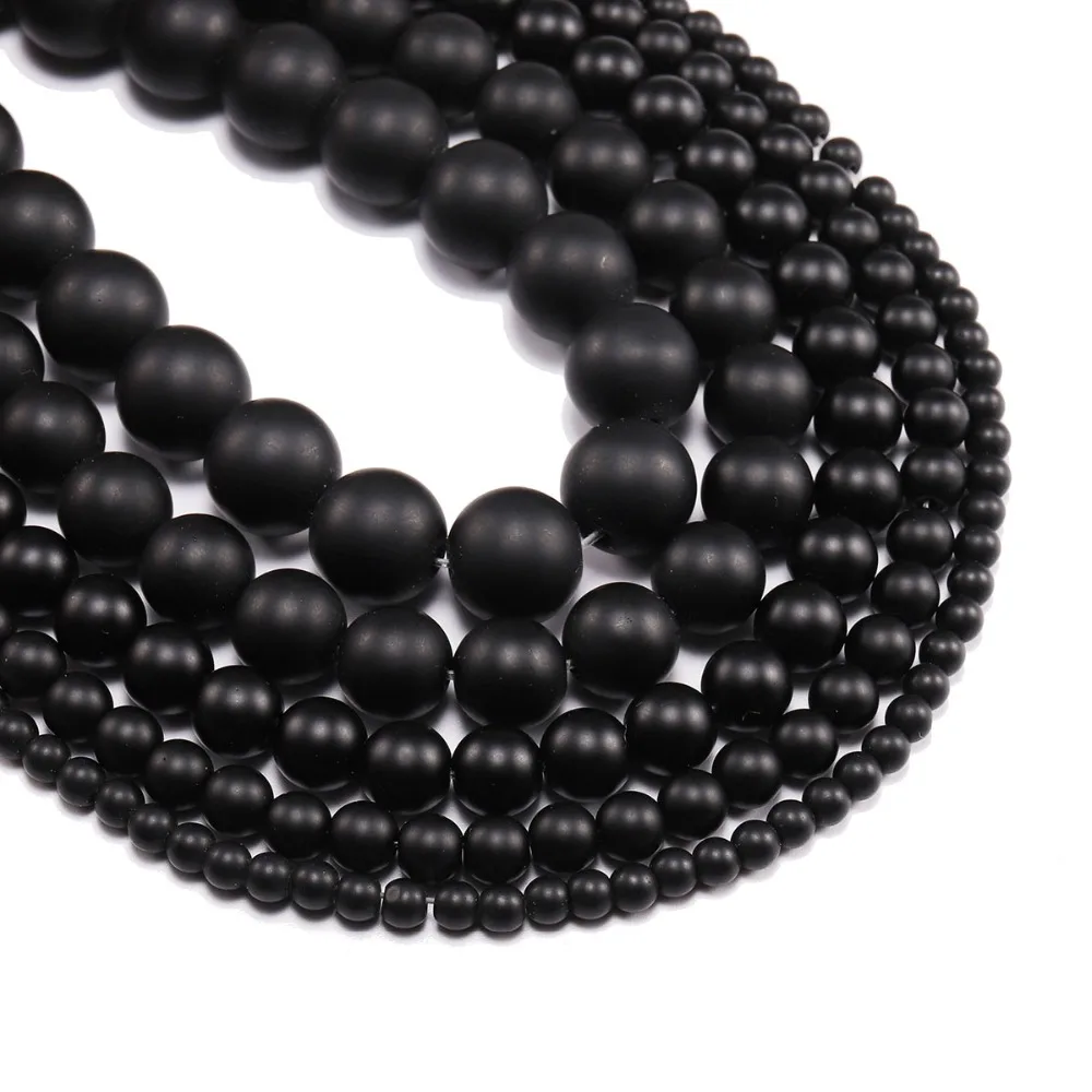 1 strand/lot 4 6 8 10 12 14mm Beads Black Round Dull Polish Matte Glass Beads Loose Spacer Bead For DIY Jewelry Making Wholesale
