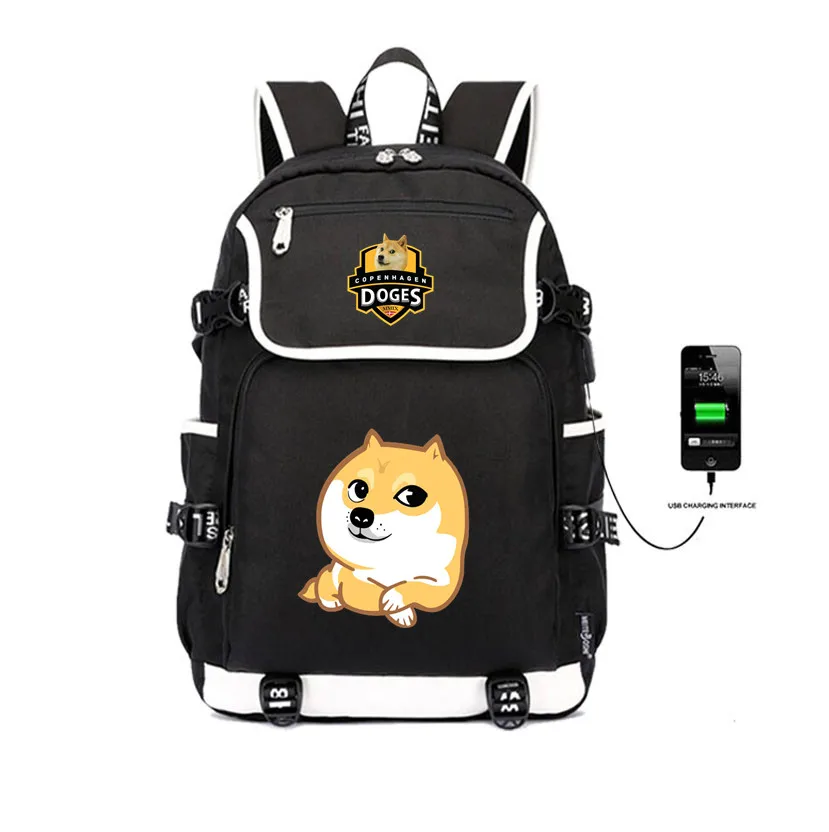 anime cartoon doge face Backpack USB Charge backpack Teenage Laptop bag travel shoulder bag student book bag women men package