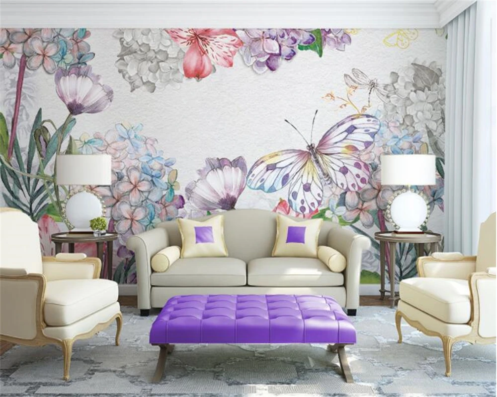 

beibehang wallpaper for walls 3 d Custom high-level decorative painting 3D wallpaper European watercolor floral background wall