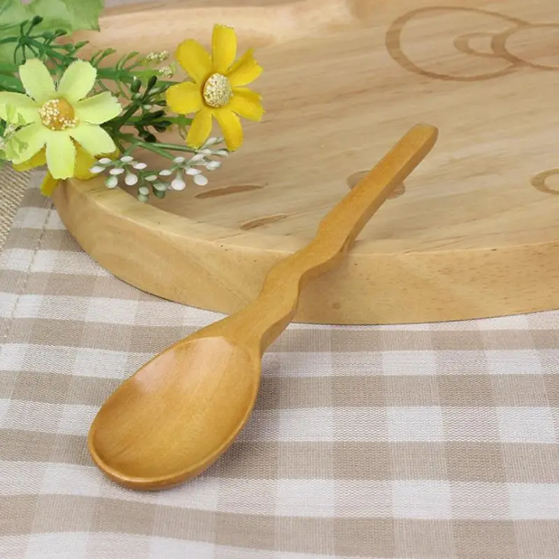 Wooden Spoon Kitchen Cooking Teaspoon Condiment Utensil Coffee Spoon Kids Ice Cream Tableware Tool F20173712