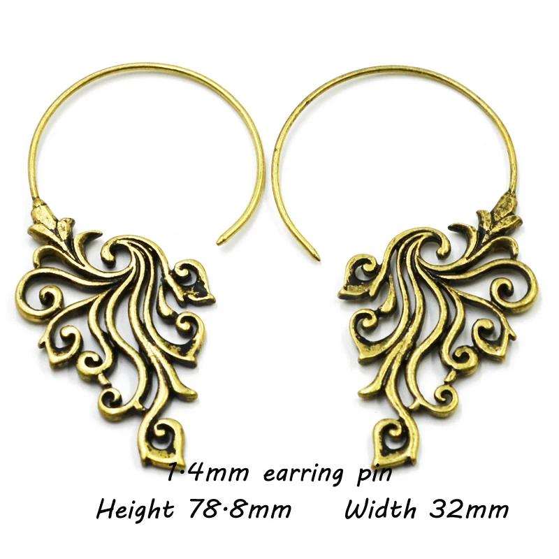 Pair Fashion Brass Copper Tribal Indian Spiral Drop Earring Charming Jewelry Dangle Ear Piercing Weight Gauge Body Jewelry