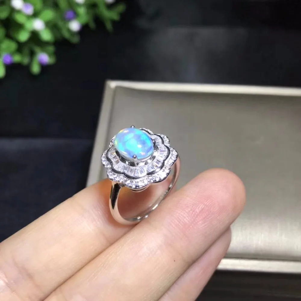 Natural opal woman rings change fire color mysterious  925 silver adjustable size