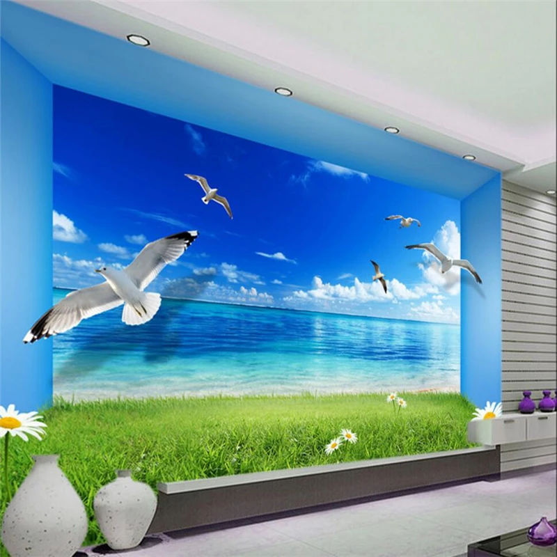 

3D обои для стен, seagview, Чайка для океана, ТВ, papel de parede