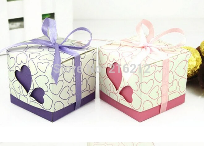 New Arrive Ribbons Are Included Wedding Favor Candy Boxes Pink and Purple Colours Wedding Party Gift Box