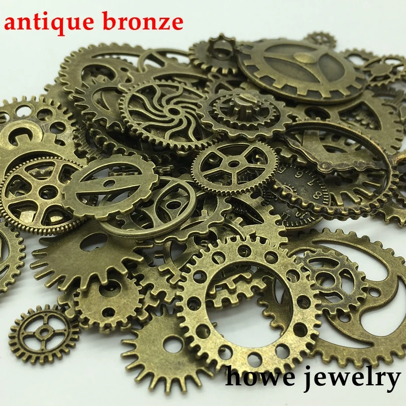 

Mixed 100g steampunk gears and cogs clock hands Charm Antique bronze Fit Bracelets Necklace DIY Metal Jewelry Making