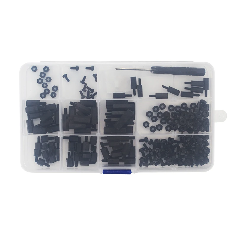 

210pcs/lot Nylon Screw kit Black Nylon Screws Nut Standoffs Spacers with Screwdriver for Raspberry Pi 3 for DIY Extension Board