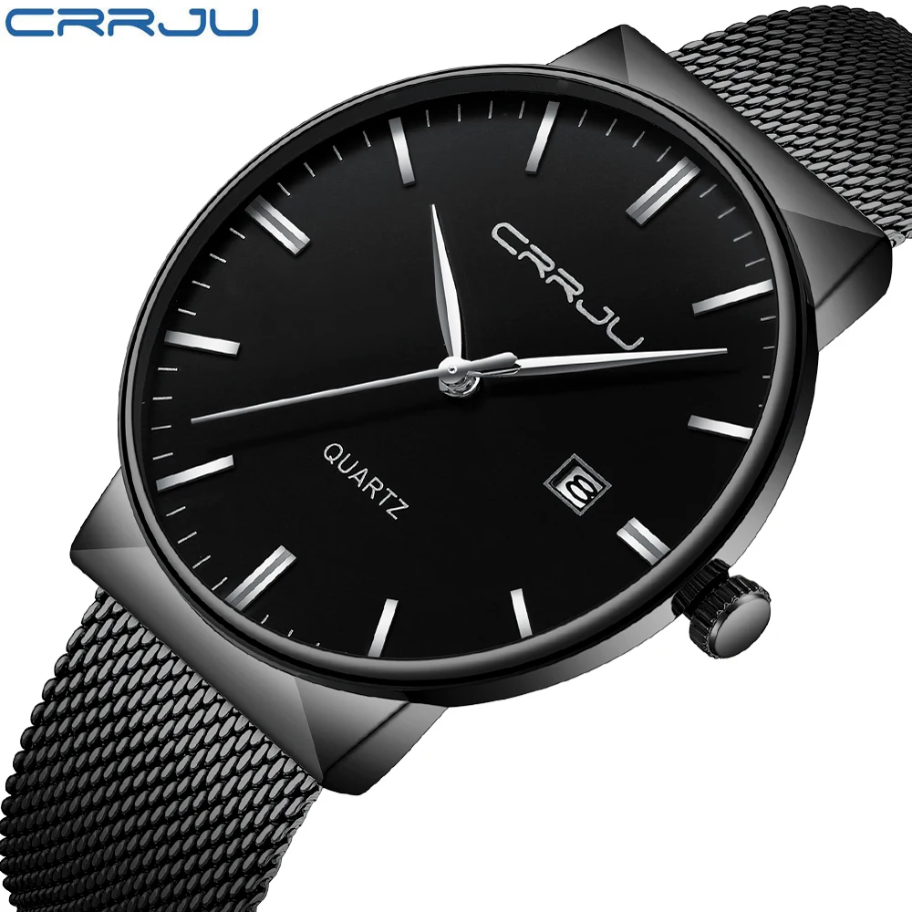 CRRJU Fashion Casual Quartz Watch Men Classic business Luxury Wrist Stainless Steel Relogio Masculino Watch Mens Watches