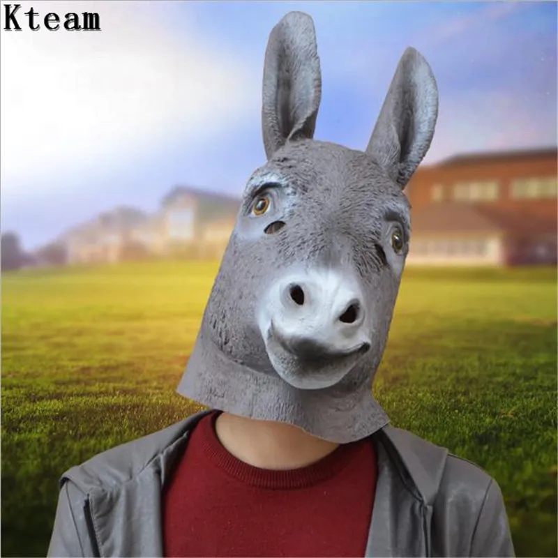 2019Full Face Halloween Donkey Mask Head Latex Party Costume Theater Props Party Novelty Creepy Animal Mask Christmas Masquerade