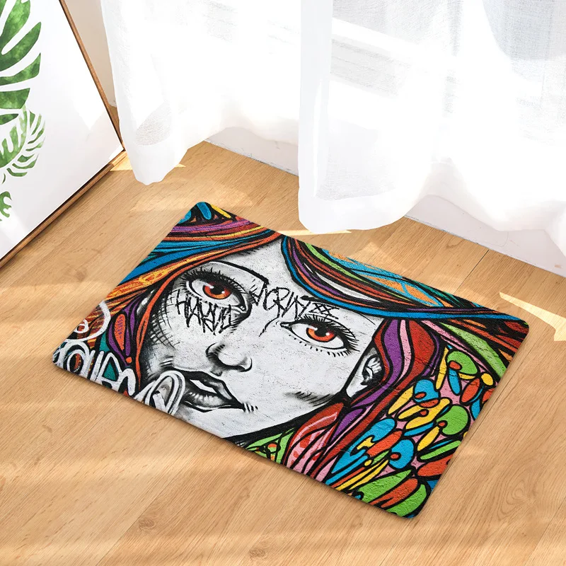 Personality character doormat sale non-slip foot pad oil painting people flannel 3D printing floor mat creative graffiti carpet