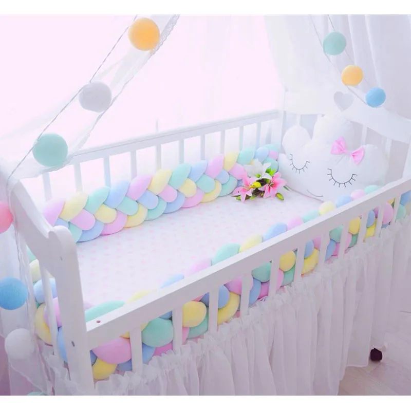 2M3M 4 Knot Soft Baby Bed Bumper Crib Sides 4 Braid 2 Meter Newborn Crib Pad Protection Cot Bumpers Bedding for Infant