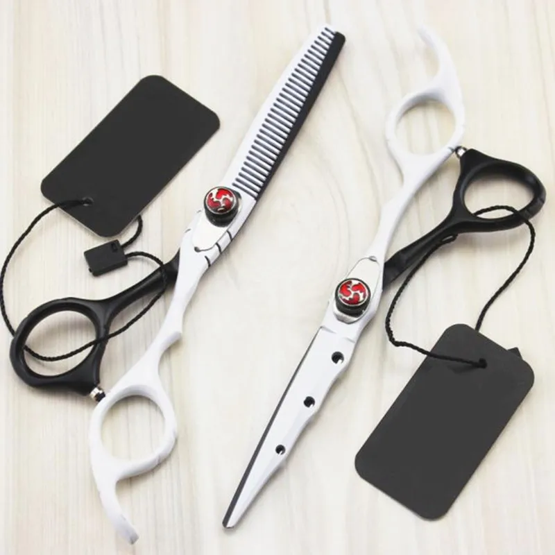 

professional Japan 440c 6 inch White hair cutting scissors haircut thinning barber makas haircutting shears Hairdresser scissors