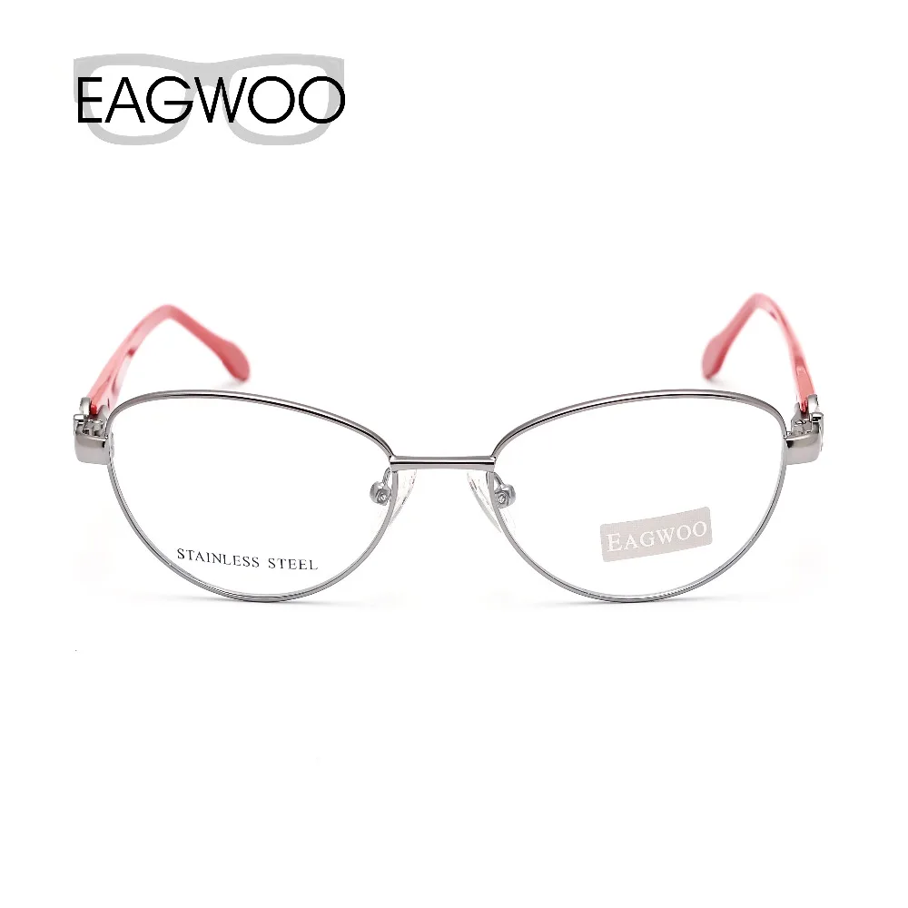 EAGWOO Women Cat Eye Designed Diamond Eyeglasses Full Rim Optical Frame Prescription Eye Glasses Butterfly Red Temple 7805