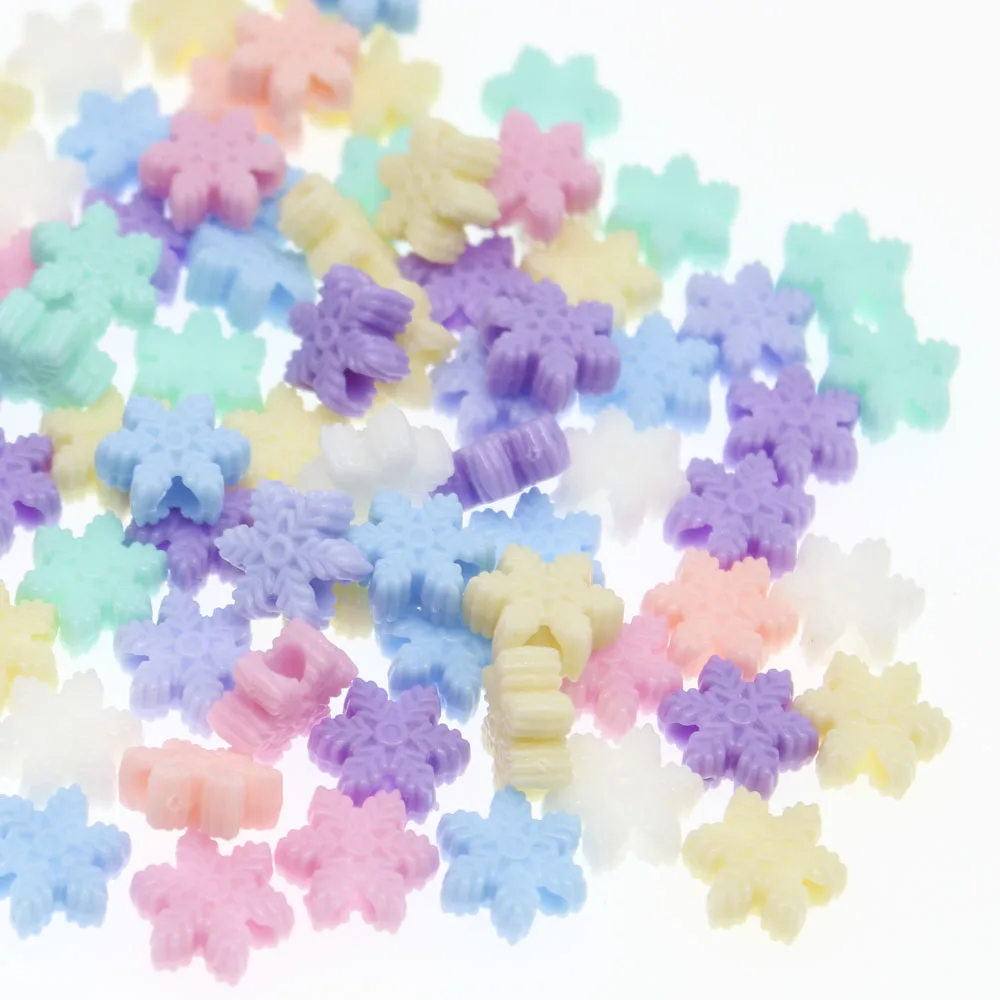 CHONGAI 100Pcs Candy Color Mixed Big Hole Snowflake Acrylic Charm Beads For Jewelry Making 15mm