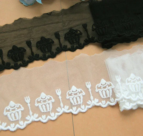 Width:7cm (2.8 inch) Lovely Cupcake Design Embroidery Lace Embroidered Mesh Laces for Clothing Timming Lace (ss-426)